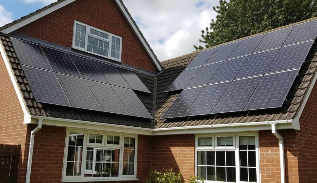 Solar panels on both sides of residential roof